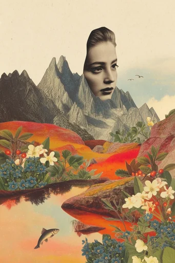 Surrealist Vintage Collage style reference image — aged parchment