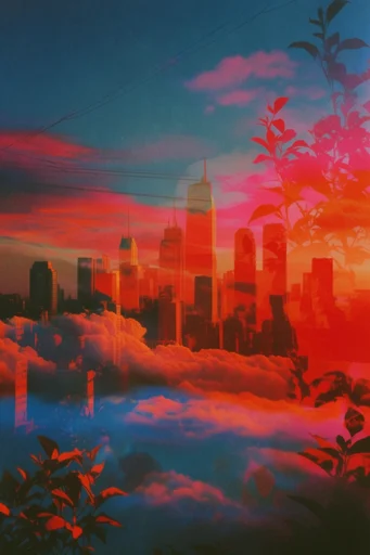 Ethereal Retro-Chromatic Surrealism style reference image — heavy film grain