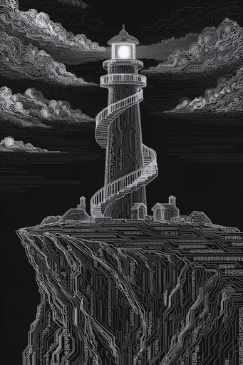 Monochrome Cybernetic Brutalism style reference image — pixelated geometric patterns