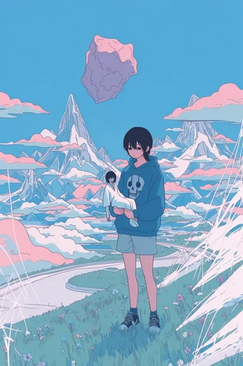 Graphic Surrealist Anime style reference image — clean graphic line art