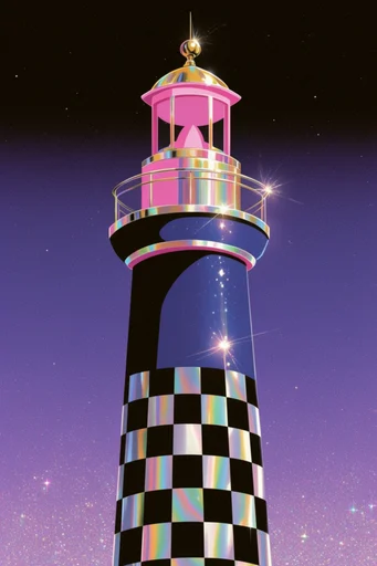 Iridescent Retro Futurist style reference image — chrome and metallic reflections