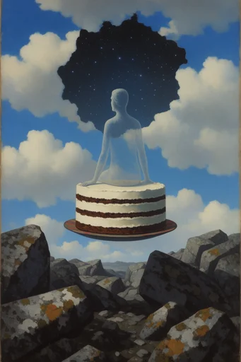 Celestial Surrealist Synthesis style reference image — cerulean sky