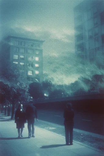 Luminous Cyan Nocturne style reference image — surreal lo-fi texture