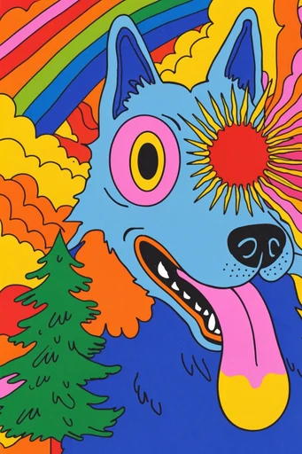 Neon Psychedelic Pop style reference image — grainy paper texture