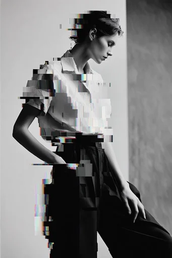 Monochrome Glitch Brutalism style reference image — pixel sorting