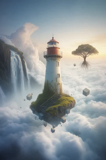 Oneiric Geometric Surrealism style reference image — golden hour lighting