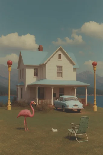 Nostalgic Surrealist Americana style reference image — 70s analog grain