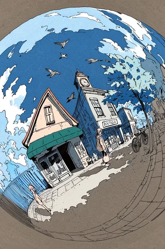 Distorted Graphic Pop style reference image — extreme fisheye lens distortion