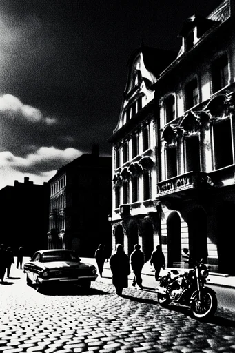 Gritty Monochromatic Noir style reference image — high-contrast monochrome