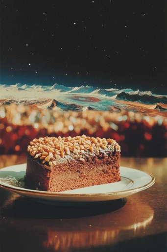 Retro Cosmic Surrealism style reference image — surreal space landscape