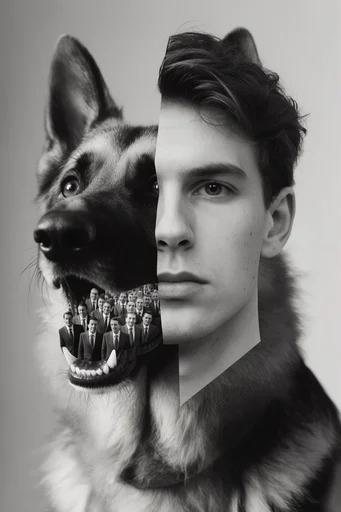 Fragmented Monochrome Surrealism style reference image — glitch art aesthetic