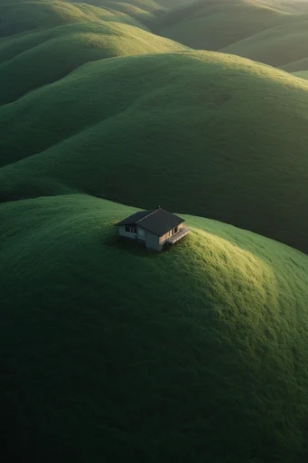 Minimalist Verdant Landscapes style reference image — dramatic low-angle light