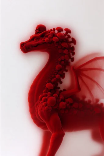 Crimson Surrealist Editorial style reference image — crimson and black palette