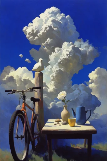 Surreal Cobalt Cloudscapes style reference image — towering cumulus clouds