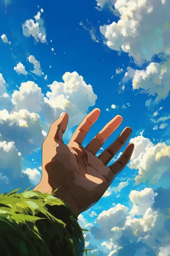 Nostalgic Summer Anime style reference image — vibrant blue sky