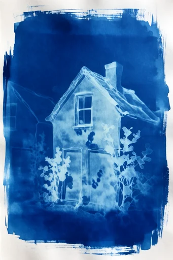 Ethereal Cyanotype Botanical style reference image — textured watercolor paper