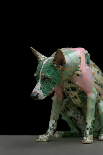 Translucent Cyber-Organic Assemblage style reference image — pastel and metallic palette