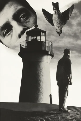 Antiquarian Surrealist Collage style reference image — chiaroscuro lighting