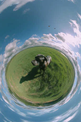 Spherical Miniature Worlds style reference image — sunlight lens flare
