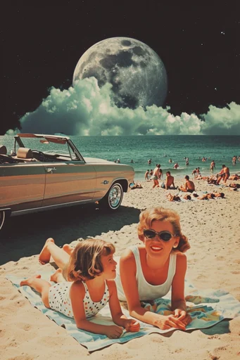 Retro Cosmic Surrealism style reference image — halftone texture
