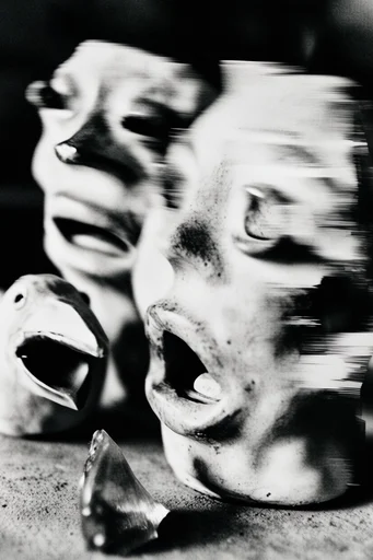 Raw Monochromatic Distorted Noir style reference image — gritty halftone texture