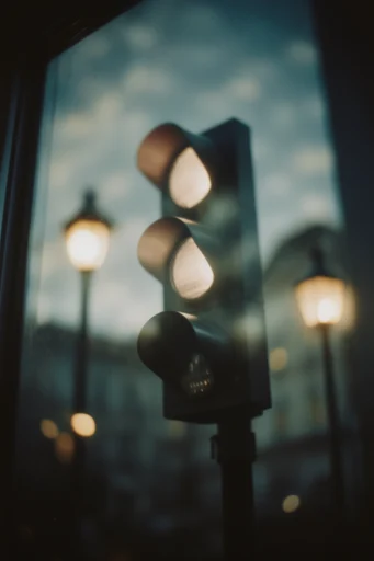 Cinematic Introspective Twilight style reference image — bokeh city lights