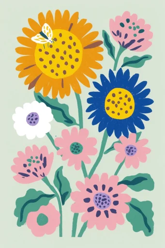 Retro Folk Risograph style reference image — minimalist organic shapes