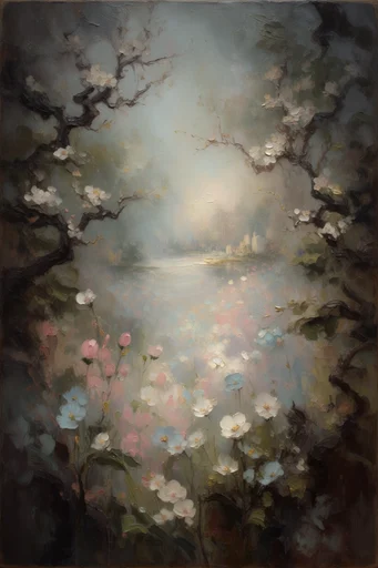 Atmospheric Nocturnal Romanticism style reference image — textured brushstrokes