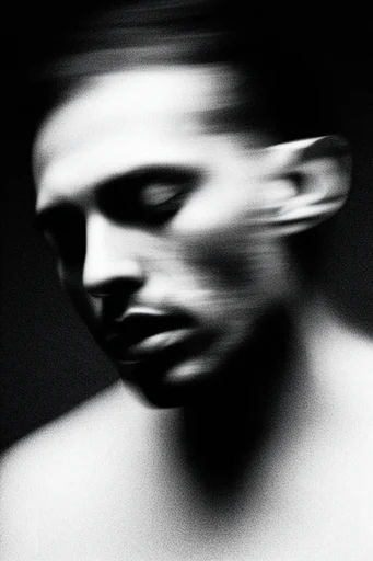 Spectral Monochrome Noir style reference image — long exposure portraiture
