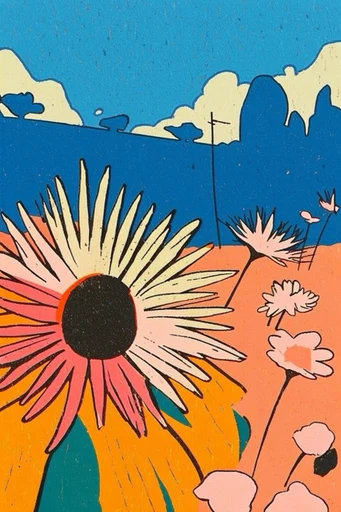 Retro Graphic Surrealism style reference image — surreal desert landscape
