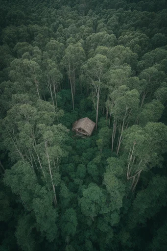 Aerial Verdant Solitude style reference image — deep emerald and moss tones
