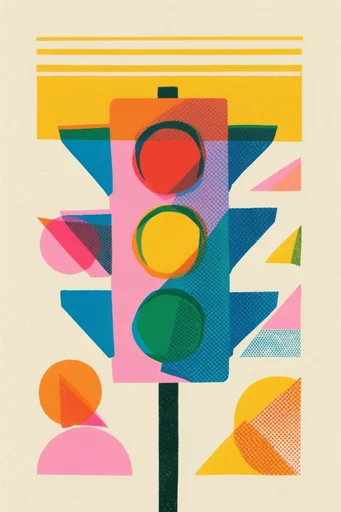 Retro Folk Risograph style reference image — mid-century modern illustration