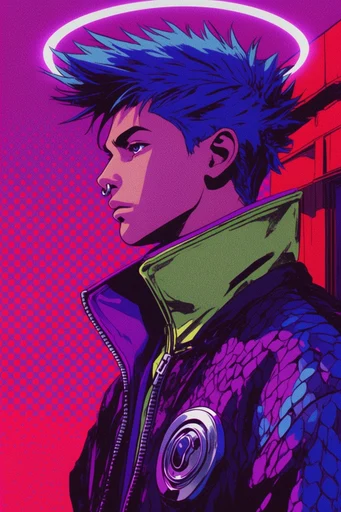 Neon Gritty Cyber-Graphic style reference image — 90s anime aesthetic