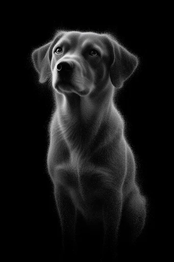 Ethereal Noir Stipple style reference image — dissolving particle form