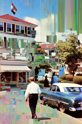 Fragmented Digital Brutalism style reference image — fragmented photo assemblage