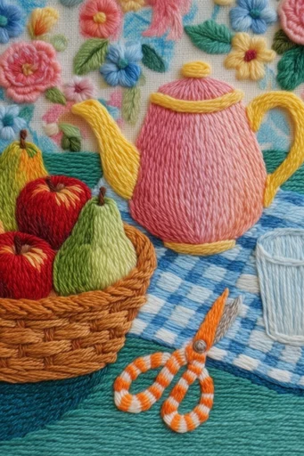 Tactile Fiber Landscapes style reference image — 3D embroidery relief