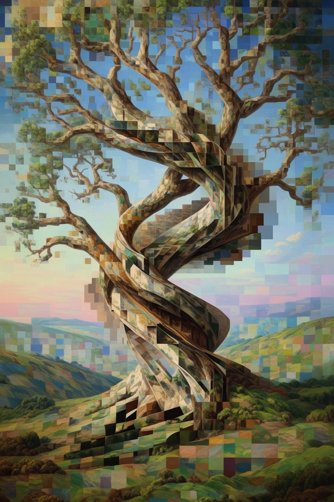 Recursive Voxel Surrealism style AI image example 2