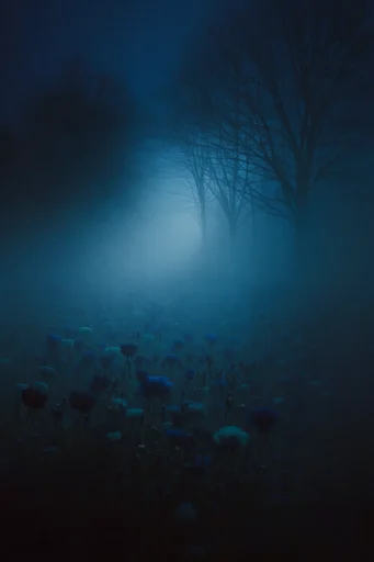 Nocturnal Cyanotype Noir style reference image — high contrast silhouettes
