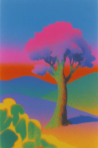 Tactile Neo-Psychedelic Pointillism style reference image — risograph stipple effect