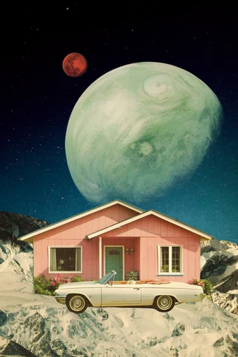 Retro Cosmic Surrealism style AI image example 4