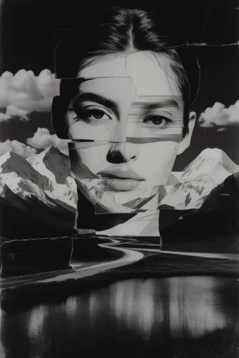 Gritty Monochromatic Collage style reference image — monochromatic photocollage