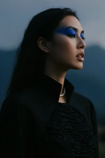 Avant-Garde Cobalt Minimalism style reference image — avant-garde beauty portrait
