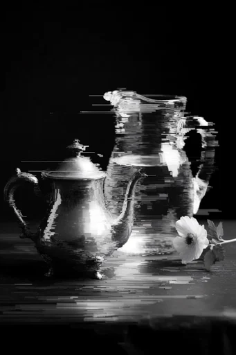 Monochrome Glitch Noir style reference image — pixel sorting
