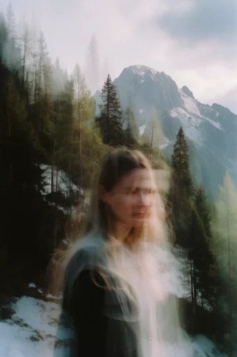 Ethereal Fragmented Melancholy style reference image — double exposure