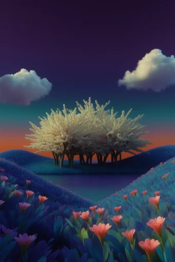 Vibrant Chromatic Botanical Surrealism style reference image — saturated color gradient background