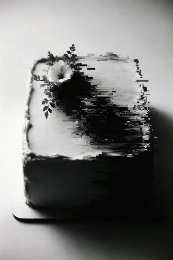 Monochrome Glitch Brutalism style reference image — experimental distortion