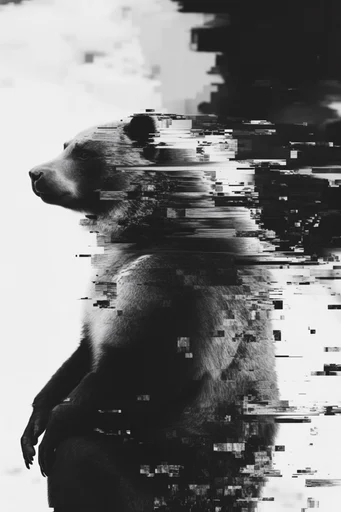 Disintegrated Monochrome Glitch style reference image — data corruption