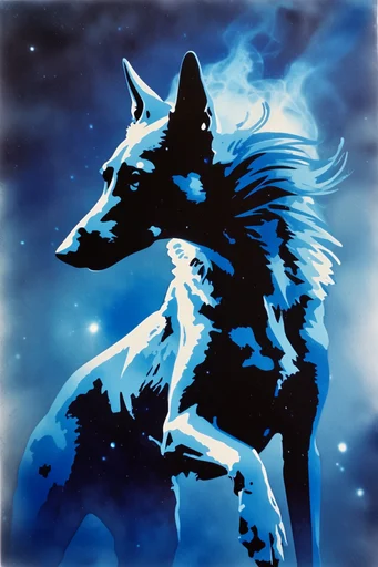 Ethereal Indigo Cyanotype style reference image — high-contrast shadow play