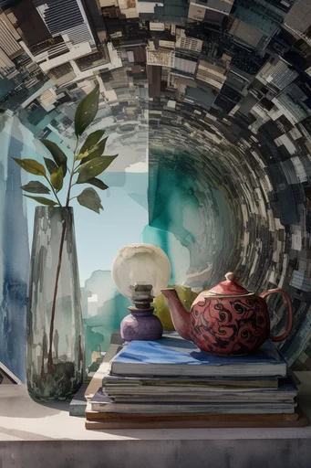 Vertiginous Brutalist Surrealism style reference image — curved architectural perspective