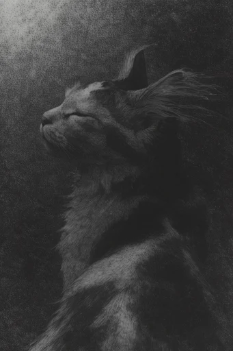 Stippled Noir Grain style reference image — high contrast black and white